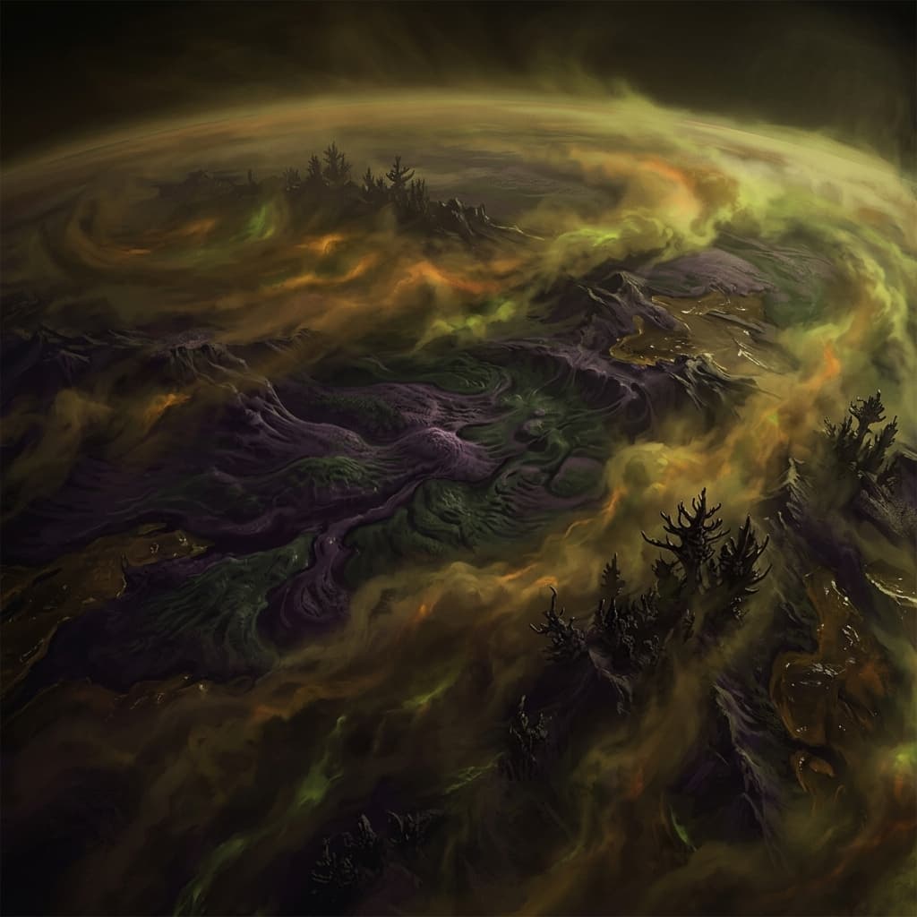 Skarxis — dense humid world with volatile organic atmosphere and fungal seas