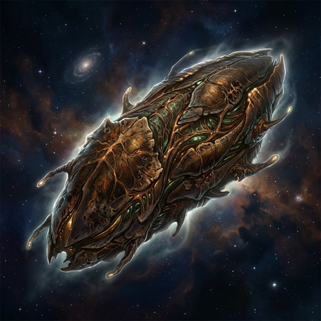 A living Vohram vessel — biological starship housing an entire Brood